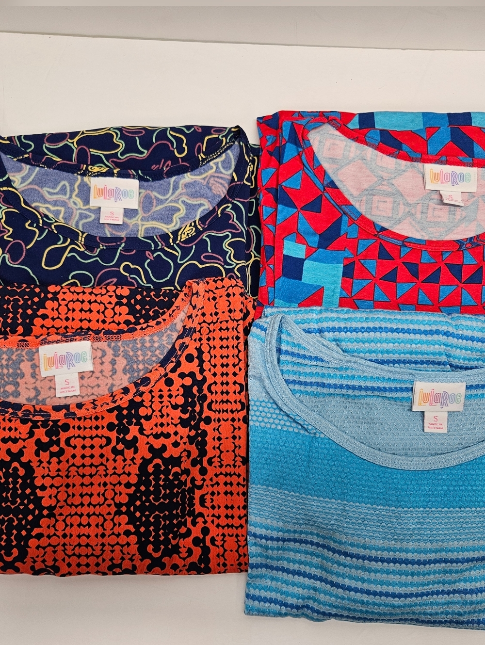 LuLaRoe Irma Small Short Sleeve Tees Blouse Navy Red Orange Blue Lot Of 4 Shirt